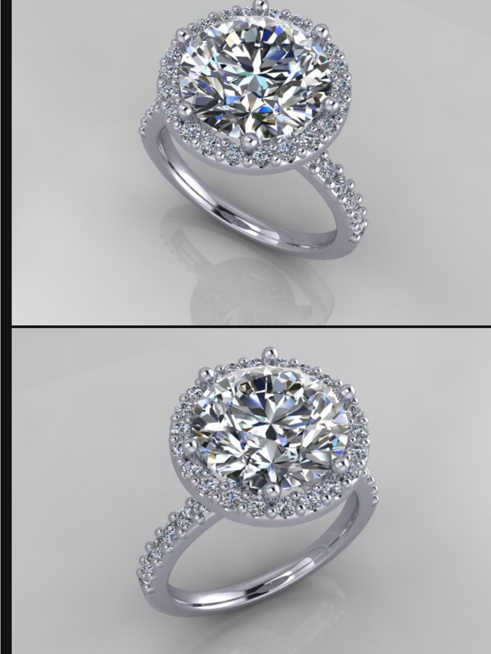 Platinum Round Halo moissanite, and diamond engagement ring /wedding band set